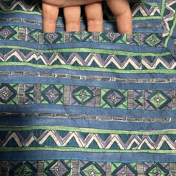 VTG 90s Arrow River Shirt M USA Aztec Geometric Retro‎ Blue Green Cotton Loud - Picture 3 of 8